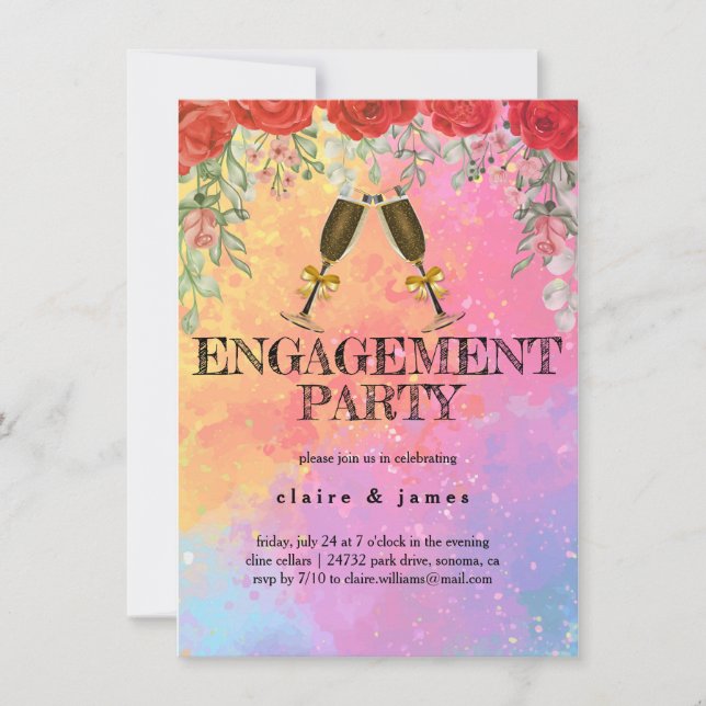 Wine Colorful Engagement Party Invitation (Front)