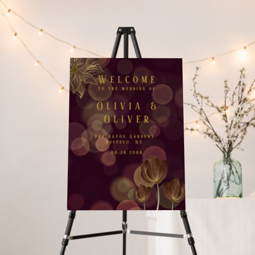 Wine Colors Gold Florals Wedding Welcome Sign