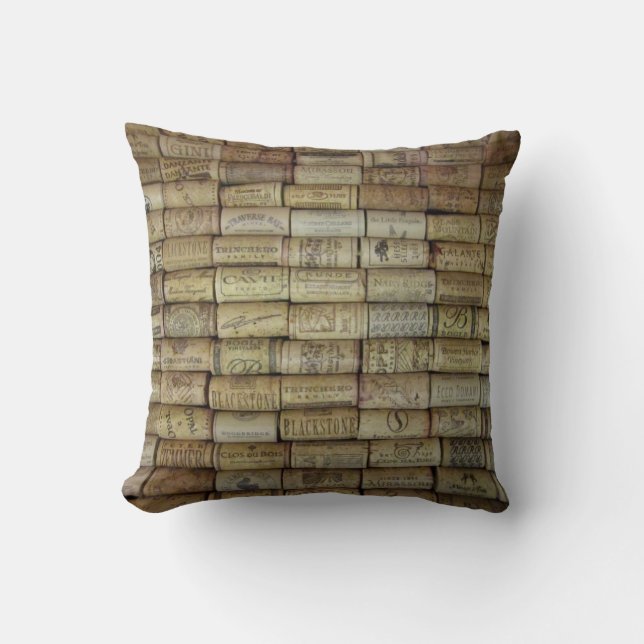 Wine Cork Collage Throw Pillow (Front)