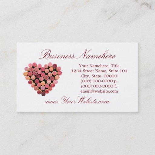 Customizable Wine Cork Heart Business Cards