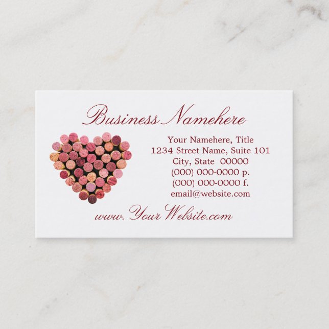 Wine Cork Heart Business Cards (Front)