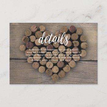 Wine Cork Heart Details Card by Whimzy_Designs at Zazzle