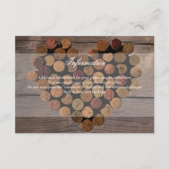 Wine Cork Rustic Information Card by Whimzy_Designs at Zazzle