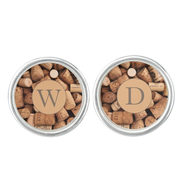 Wine Corks Monogram Wedding Groom Cufflinks (Front)