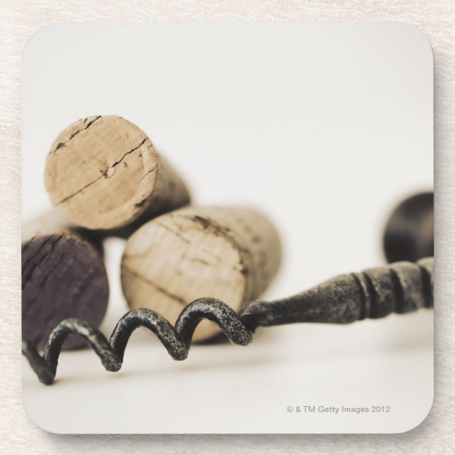 Wine corks with corkscrew beverage coaster (Front)