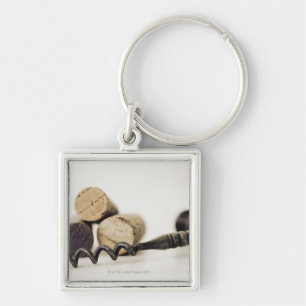 Wine corks with corkscrew keychain