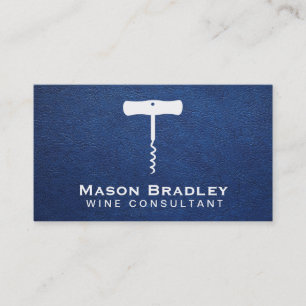 Wine Corkscrew Blue Leather Texture Business Card