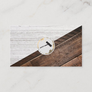 Wine Corkscrew Texture and Wood Color Block Business Card