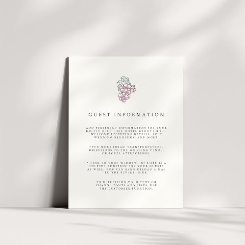 Wine Country  Guest Information Enclosure Card