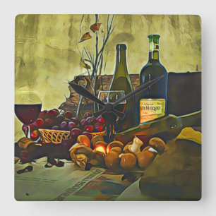 Wine Country Kitchen Décor  Square Wall Clock
