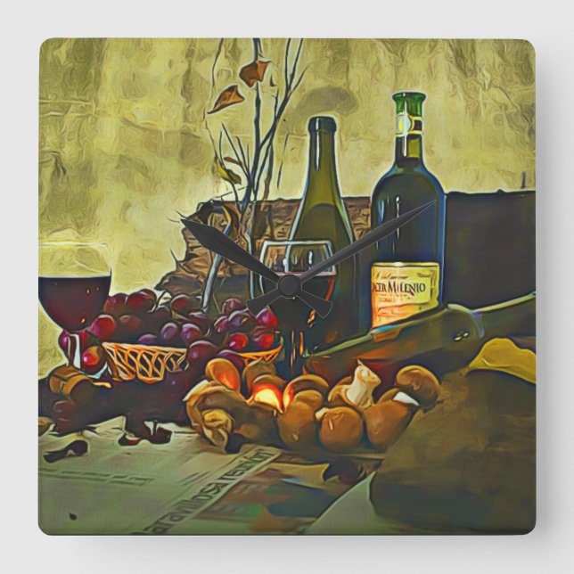 Wine Country Kitchen Décor  Square Wall Clock (Front)