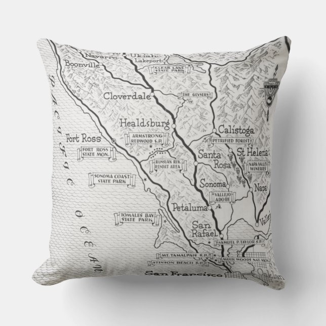  Wine Country Map Throw Pillow (Front)