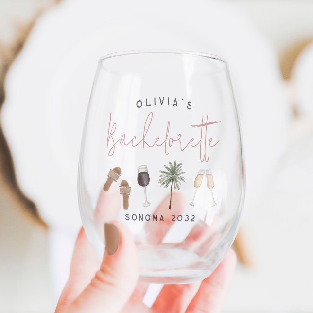 Wine Country Personalized Bachelorette Party Stemless Wine Glass (Creator Uploaded)