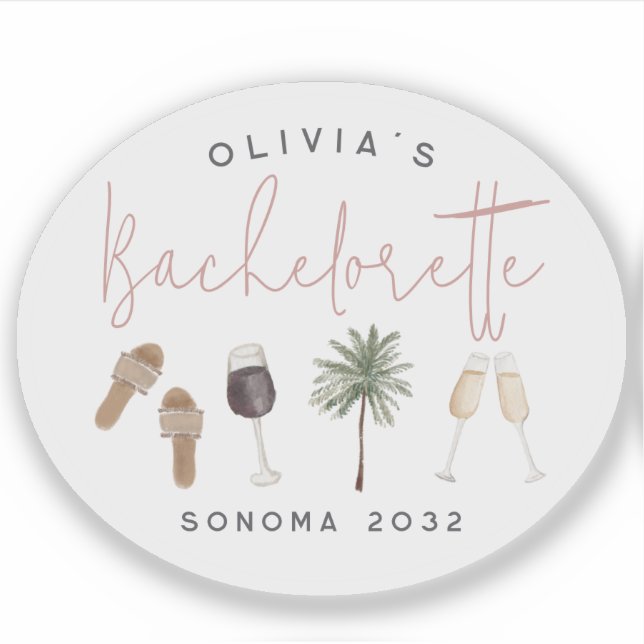 Wine Country Personalized Bachelorette Party Sticker (Front)