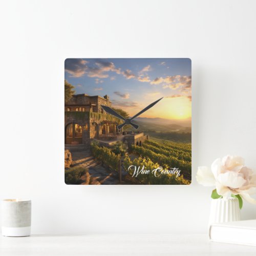 Wine Country Square Wall Clock