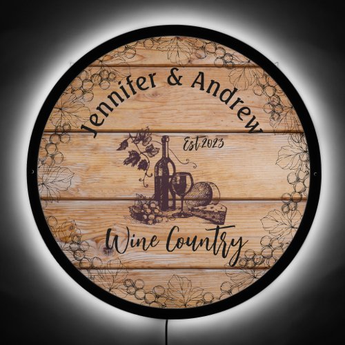 Wine country Wedding  Couples Names LED Sign