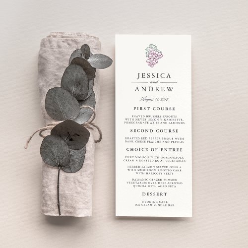 Wine Country Wedding Menu Card