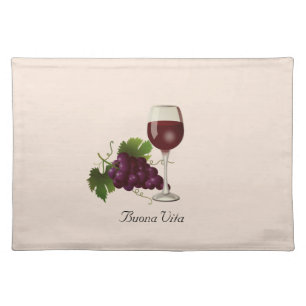 Wine Cup and Fruit on Light Champagne Beige Cloth Cloth Placemat