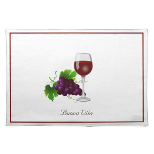 Wine Cup and Fruit on White Cloth Placemat