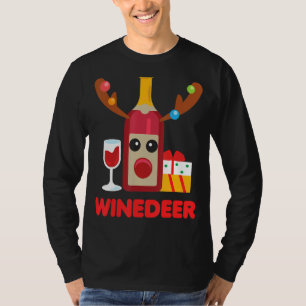 Wine Deer Reindeer Funny Drinking Mom Christmas T-Shirt
