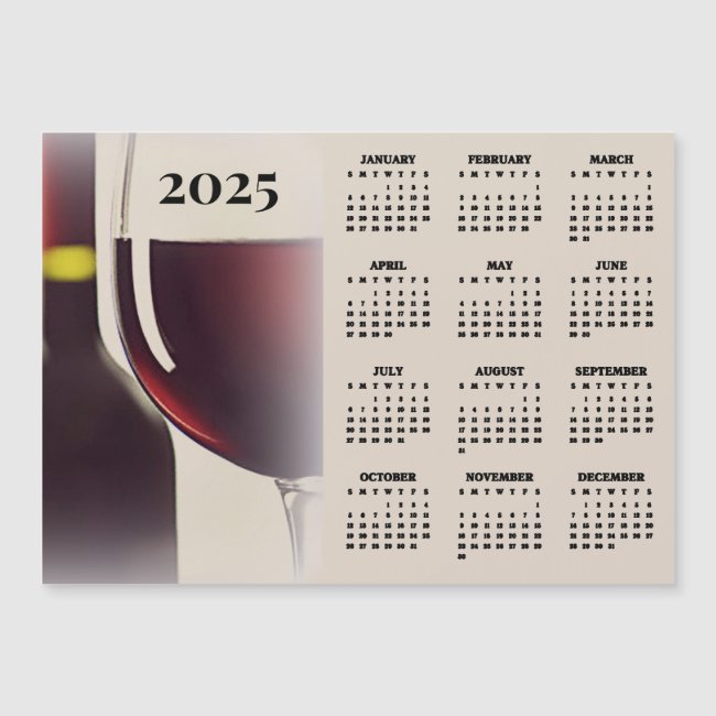 Wine Design 2025 Calendar Magnetic Card