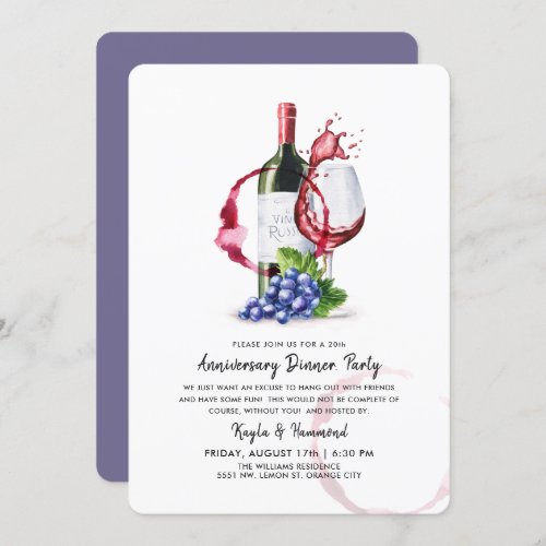 Wine  Dinner Occassion Anniversary Celebration  Invitation