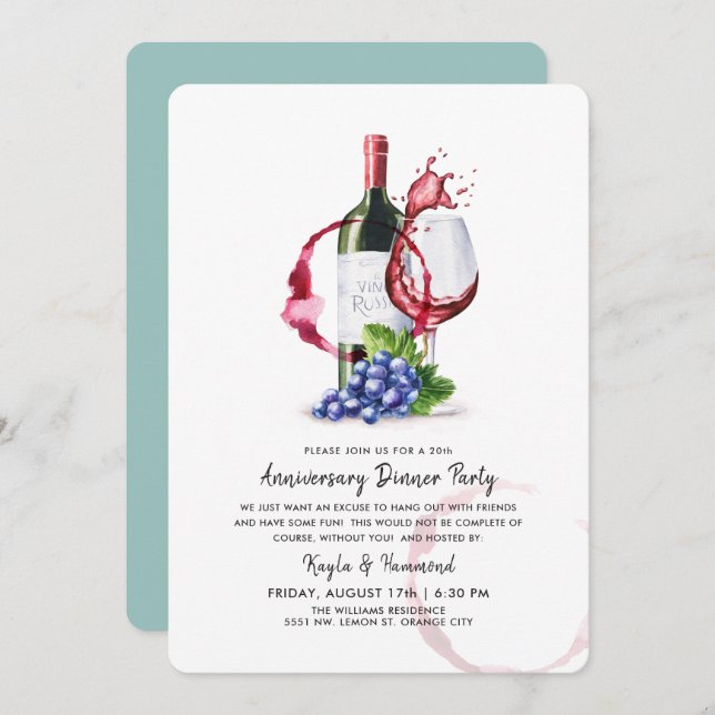 Wine & Dinner Occassion Anniversary  Invitation (Front/Back)