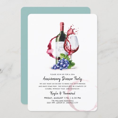 Wine  Dinner Occassion Anniversary  Invitation