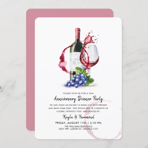 Wine  Dinner Occassion Anniversary Red Style Invitation
