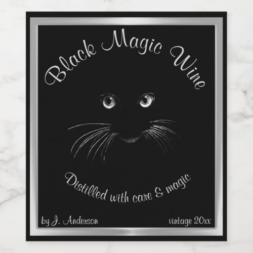 Wine Distilled with Black Magic Cat Wine Label