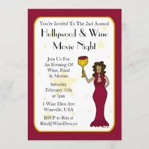 Wine Diva Custom Movie Night Invitations