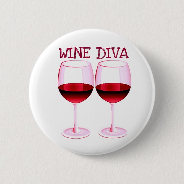 "WINE DIVA" FUN RED WINE PRINT PINBACK BUTTON (Front)