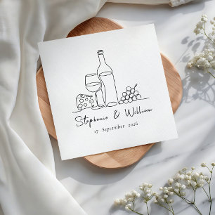 Wine Drink Line Art Sketch Custom Names Wedding Napkins