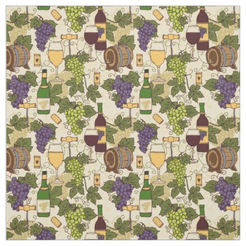 Wine Drinker Vineyard Grapes Vine Leaves Pattern Fabric