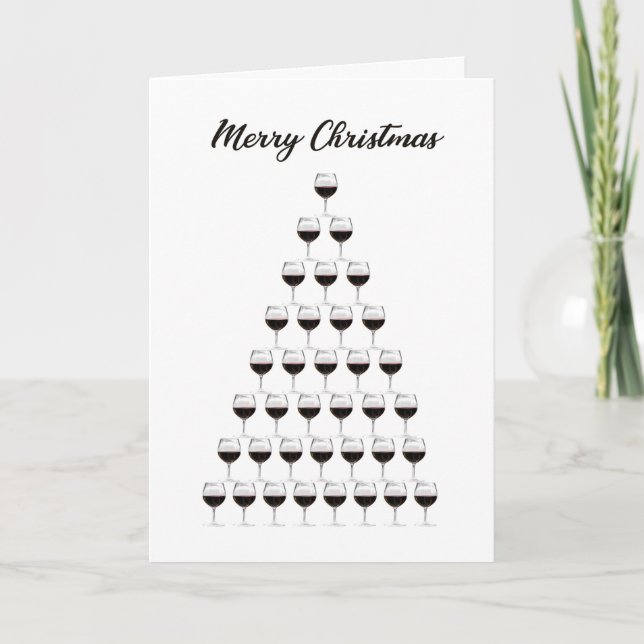 Wine Drinkers Christmas Tree Holiday Card (Front)