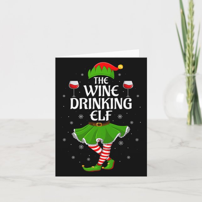 Wine Drinking Elf Christmas Family Girl Women Elf  Card (Front)
