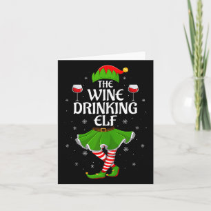 Wine Drinking Elf Christmas Family Girl Women Elf Card