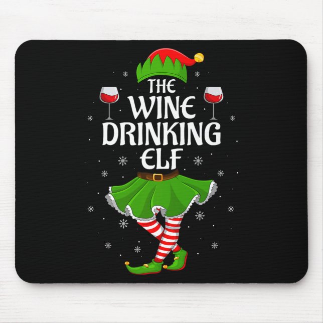 Wine Drinking Elf Christmas Family Girl Women Elf  Mouse Pad (Front)
