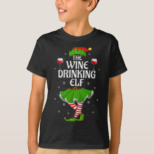 Wine Drinking Elf Christmas Family Girl Women Elf T-Shirt