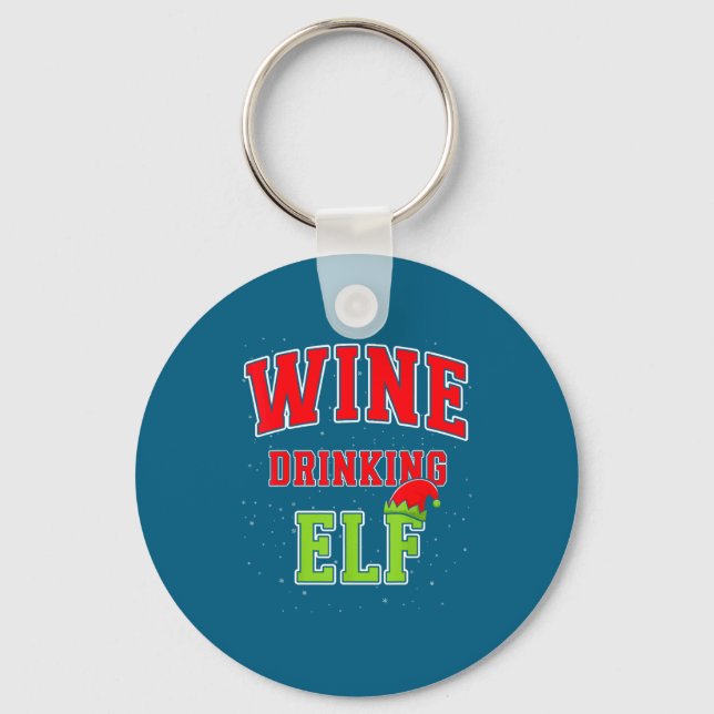 Wine Drinking Elf Christmas Family Matching Group  Keychain (Front)