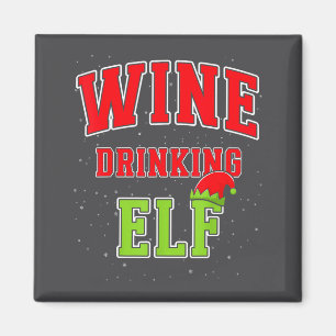 Wine Drinking Elf Christmas Family Matching Group Magnet