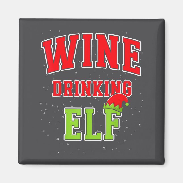 Wine Drinking Elf Christmas Family Matching Group  Magnet (Front)