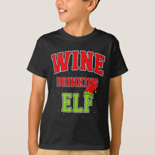Wine Drinking Elf Christmas Family Matching Group  T-Shirt