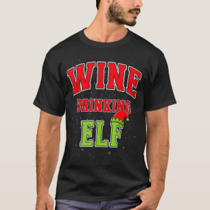 Wine Drinking Elf Christmas Family Matching Group  T-Shirt