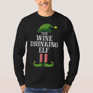 Wine Drinking Elf Matching Family Group Christmas T-Shirt