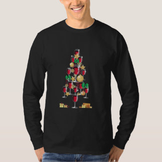 Wine Drinking Glass Christmas Tree Funny Gift for T-Shirt