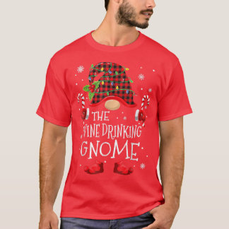 Wine Drinking Gnome Buffalo Plaid Matching Family  T-Shirt