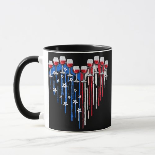 Wine Dripping Heart American Flag Wine Lover 4th Mug