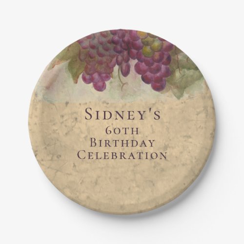 Wine Elegant 60th Birthday Rustic Vineyard  Paper Plates