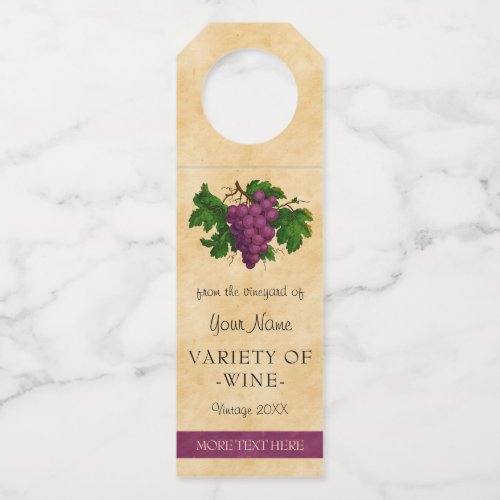Wine Elegant Vintage Purple Grapes Custom Template Bottle Hanger Tag